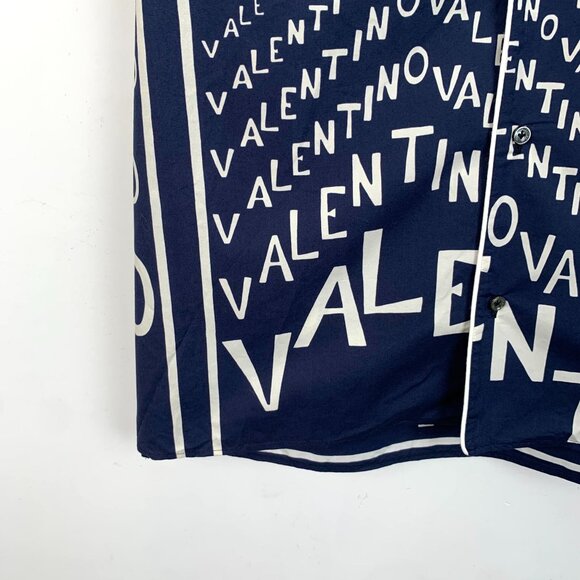 Valentino Navy & White Logo Print Cotton Shirt Size 15.5 - Picture 4 of 8